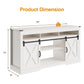 Heynemo TV Stand for 65+ Inch TV, Farmhouse 34'' Tall Entertainment Center for 23" Fireplace, Rustic TV Console with Sliding Bar Door for Living Room (White)