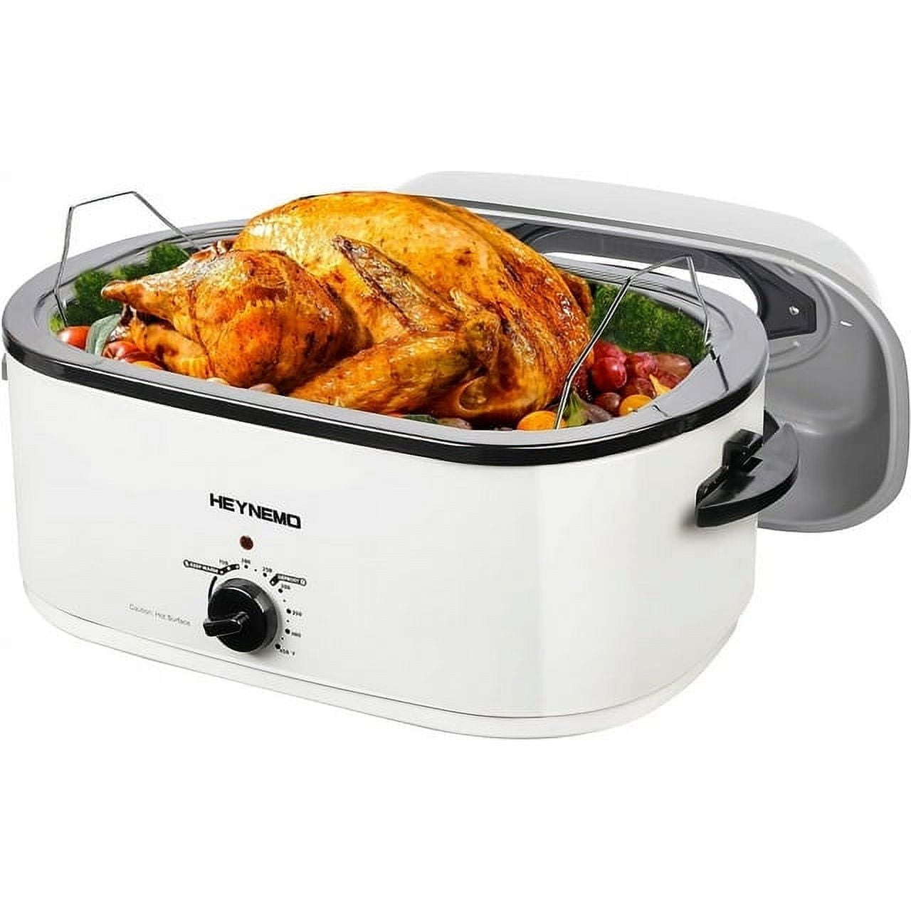 CozyHom 26 Quart Electric Roaster Oven Stainless Steel Portable Turkey Electric Roaster Oven, Self-Basting Lid Removable Insert Pot, Silver