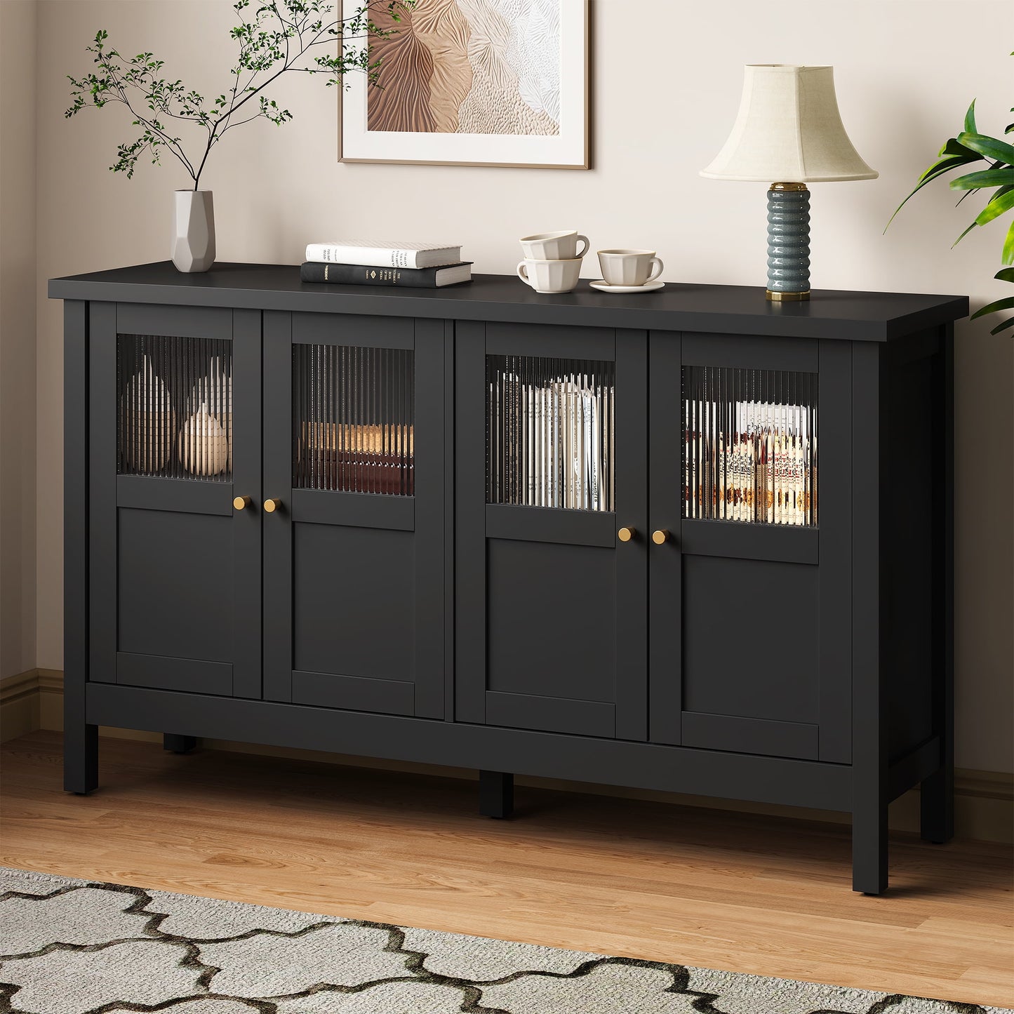 May in Color 55'' Sideboard Buffet Cabinet with Adjustable Shelves and Acrylic Accents, Wood Credenza for Living Room, Entryway, Dining Room