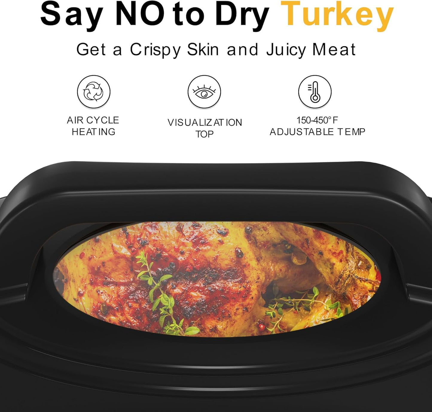 Superjoe 22 Quart Electric Roaster Oven with Visible & Self-Basting Lid, Large Turkey Roaster with Defrost Warm Function, Adjustable Temperature, Removable Pan Rack, Stainless Steel
