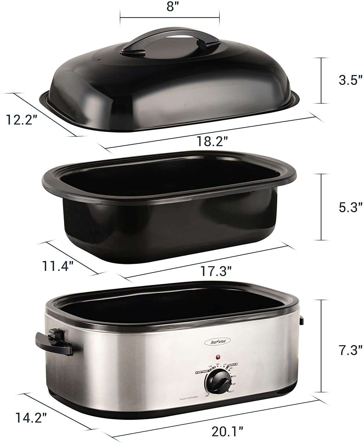 Superjoe 22 Quart Roaster Oven Turkey Oven Chicken Roaster for Cooking Warming, Stainless Steel Silver