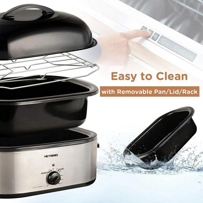 CozyHom 18 Quart Electric Turkey Roaster Oven, Stainless Steel Roaster Oven With Self-Basting Lid Removable Insert Pot, Silver