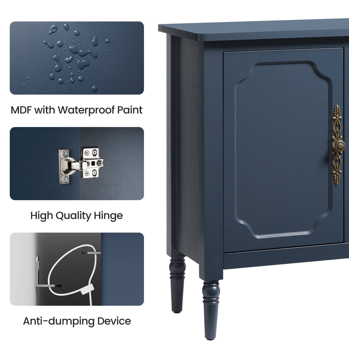 Heynemo 2-Door and 3 drawer Sideboard Cabinet Set of 2 with Storage and Adjustable Shelves, Accent Buffet Cabinet for Entryway, Living Room, Dining Room, Blue