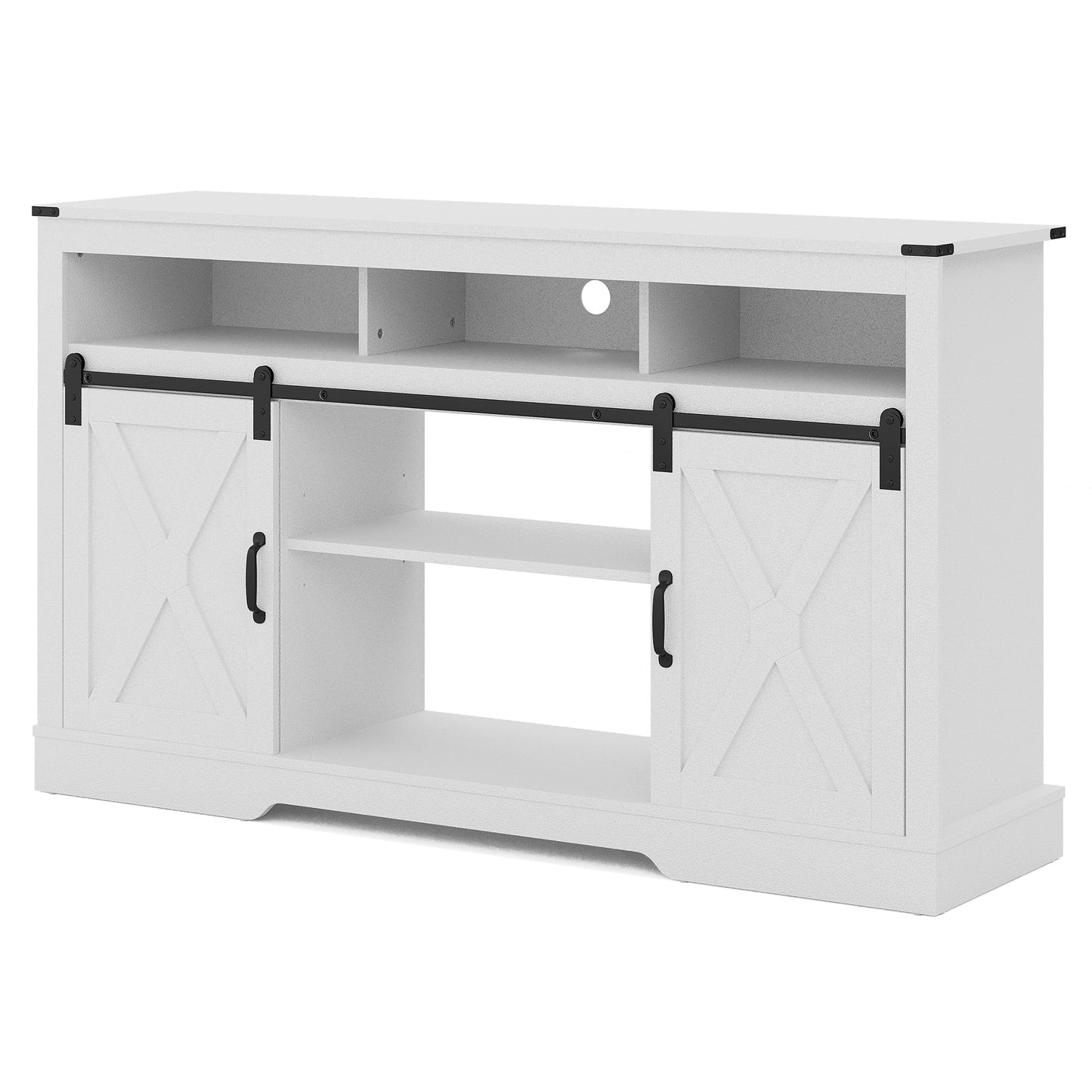 Mayincolor Farmhouse TV Stand for 65+ Inch TV, Tall Entertainment Center, Rustic TV Console with Sliding Bar Door for Living Room (Wood-Tone and White)