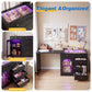 May in Color Black Extendable Vanity with LED Lights, Rotatable L?Shaped Makeup Vanity Desk, 5 Drawers & Arched Glass Cabinet, Multi?Purpose Desk for Working, Studying, Drawing, Sewing, Nail Care