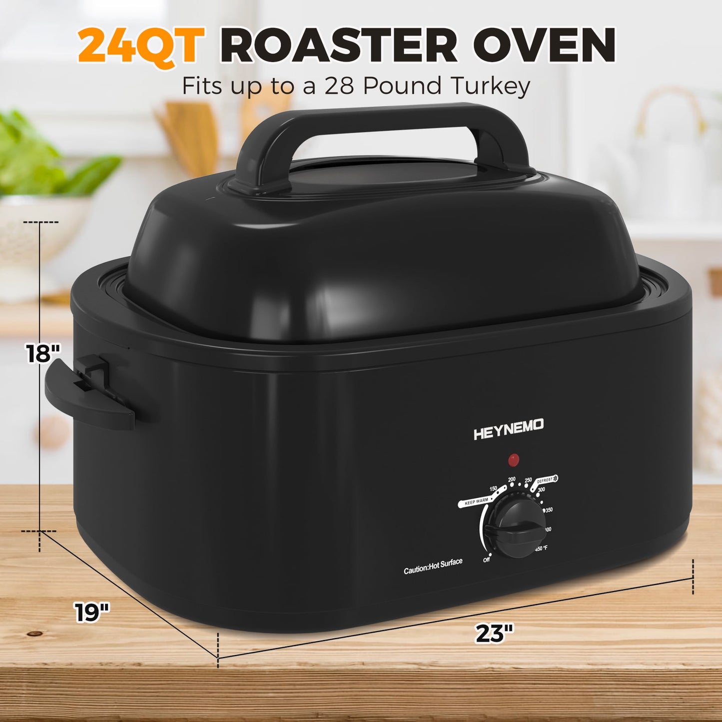 Superjoe 24 QT Electric Stainless Steel Turkey Roaster Oven, Self-Basting Lid Removable Insert Pot , Black