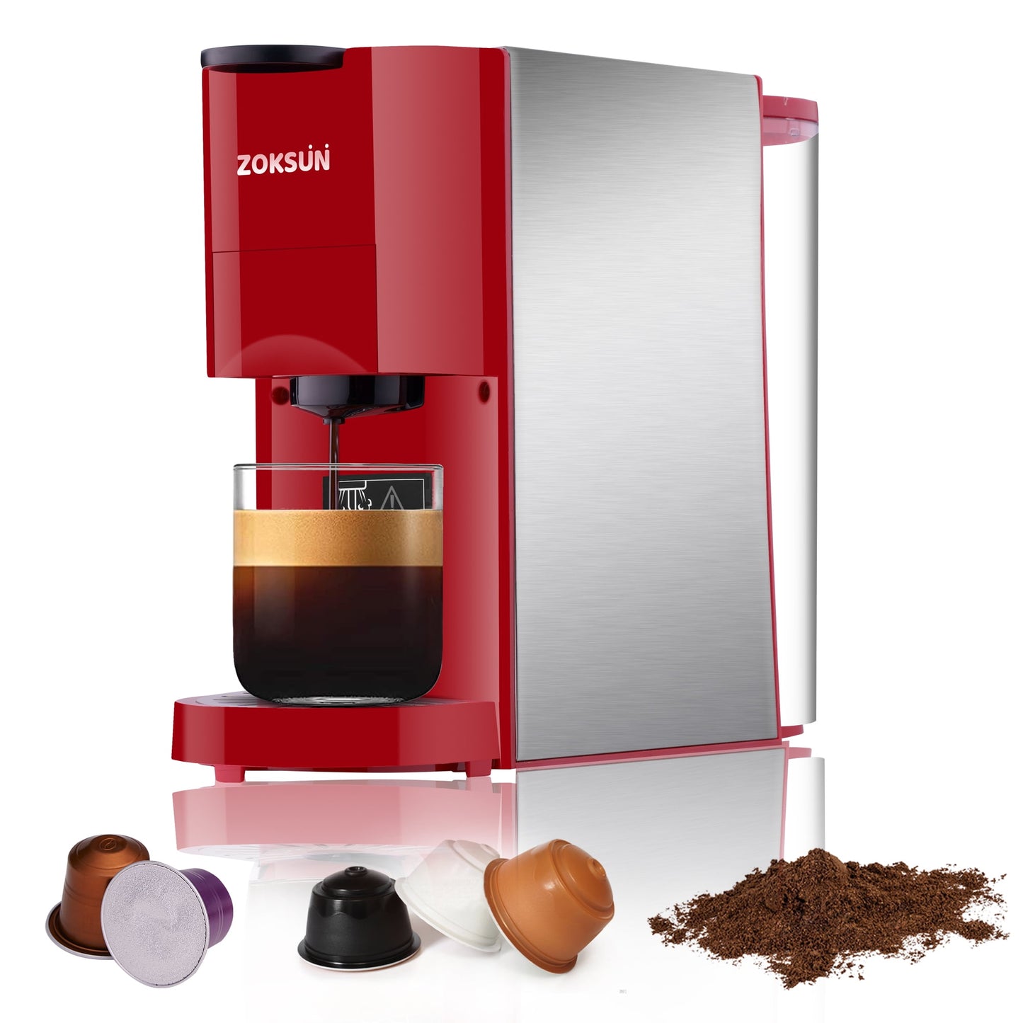 Homepraise 3 IN 1 Multi Capsules Coffee Machine,coffee machine with automatic cleaning function,for Strong Espresso,Americano Coffee,Cappuccino,Macchiato et,Red