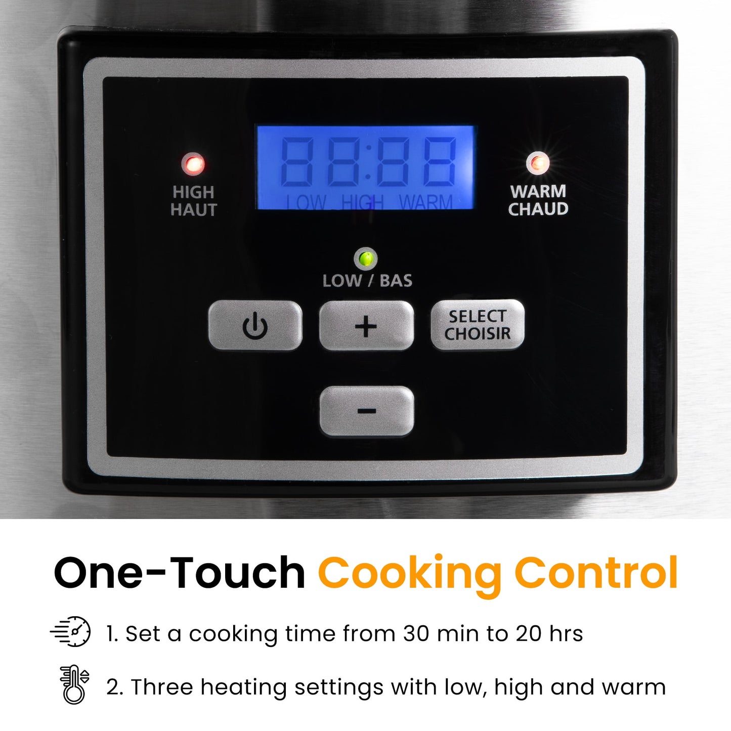 Heynemo 6 Qt Programmable Slow Cooker with 2-in-1 Silicone Liners and Digital Timer - Silver