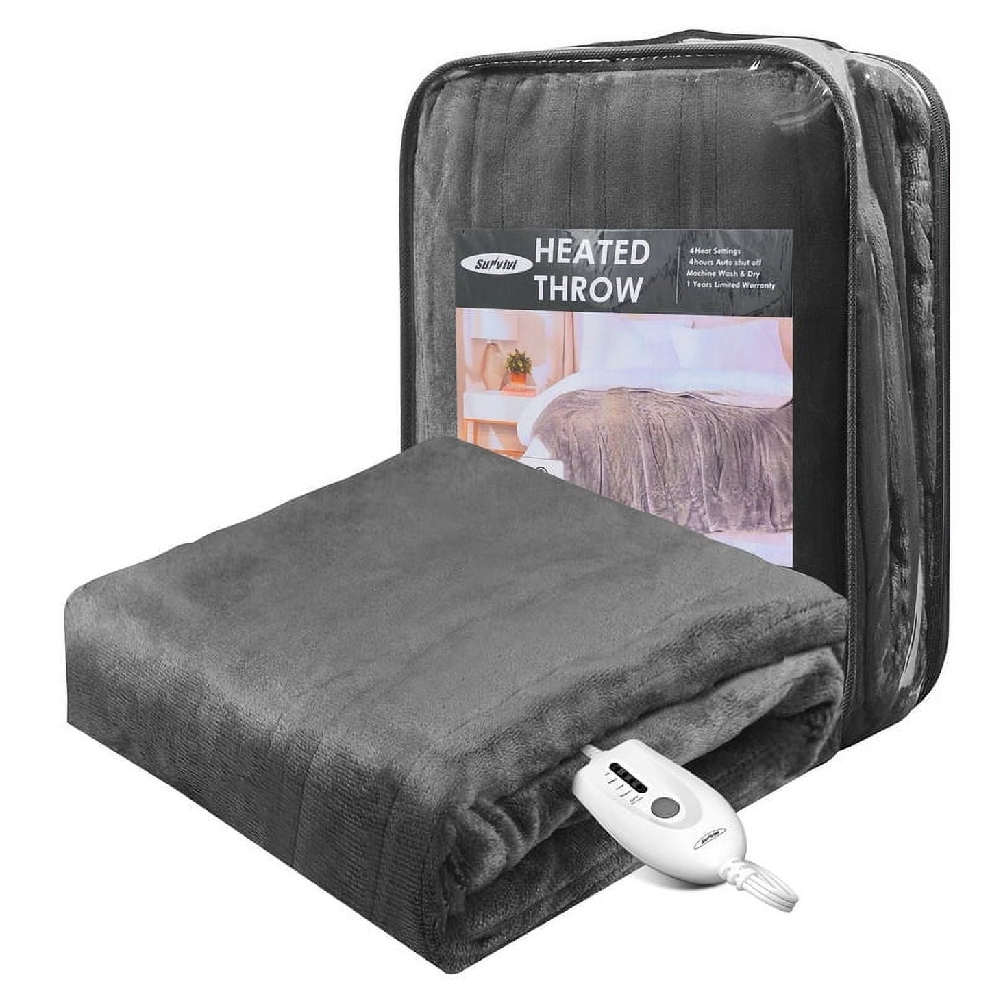 Mayincolor 50" x 60" Electric Blankets Heated Throw Soft Flannel Heating Blanket with 4 Hours Auto Off, ETL Certified, Grey