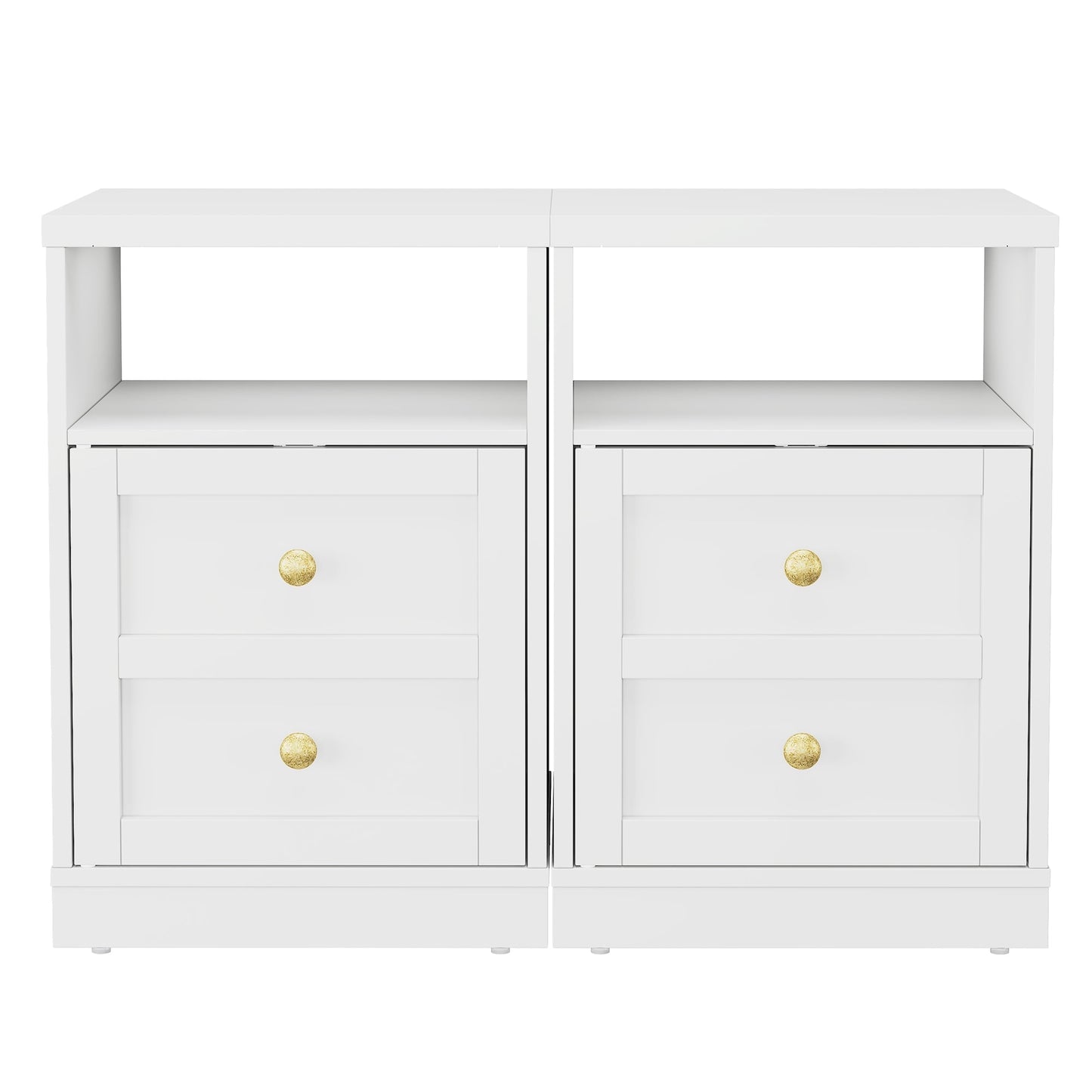 Heynemo white Nightstand with Storage Shelf & Door, Faux Drawer Design End Table, Compact Side Table for Bedrooms, Dorm Rooms & Small Spaces, Set of 2