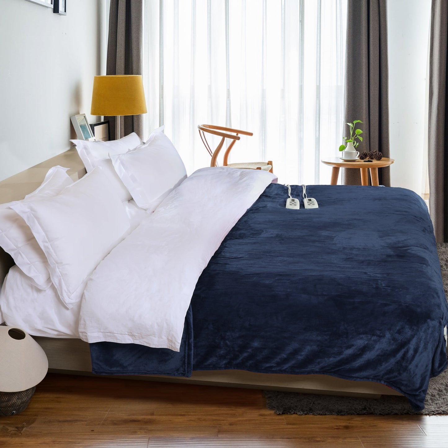 Electric Blanket King Size with Dual Controllers,10 Heating Levels& 12 hours Auto-off,Overheat Protection,Blue-2
