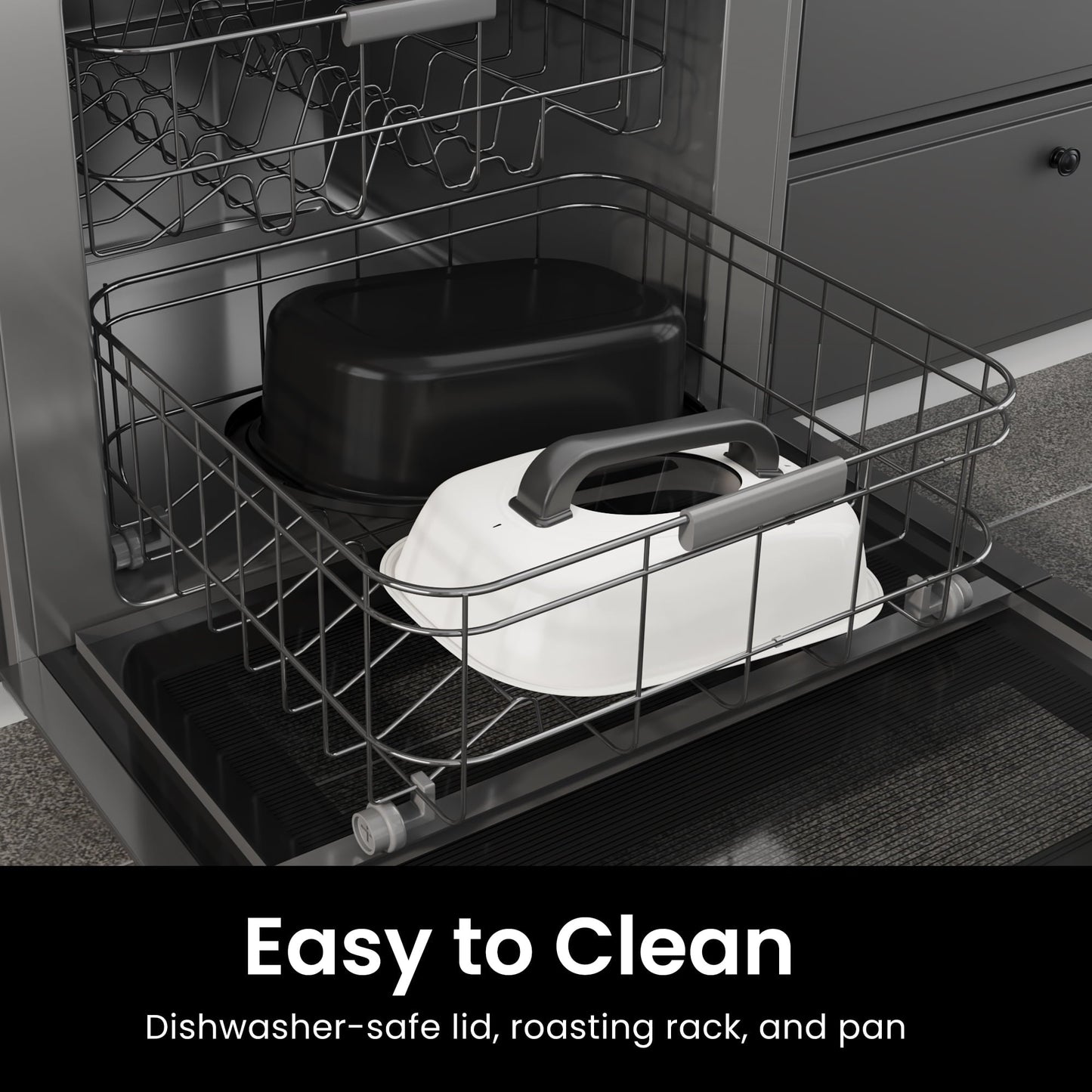 Sunvivi Roaster Oven with Self-Basting Lid, 22qt Electric Roaster with Removable Pan & Rack, Turkey Roaster Oven with Defrost & Warm Function, Stainless Steel, White