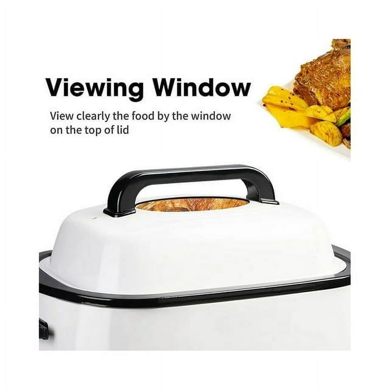 Superjoe 24 QT Electric Stainless Steel Turkey Roaster Oven, Self-Basting Lid Removable Insert Pot , White