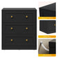 Heynemo 3-Drawer Nightstand, Wooden Bedside Table with Gold Knobs, Modern Storage Cabinet for Bedroom, Living Room, or Hallway, Black