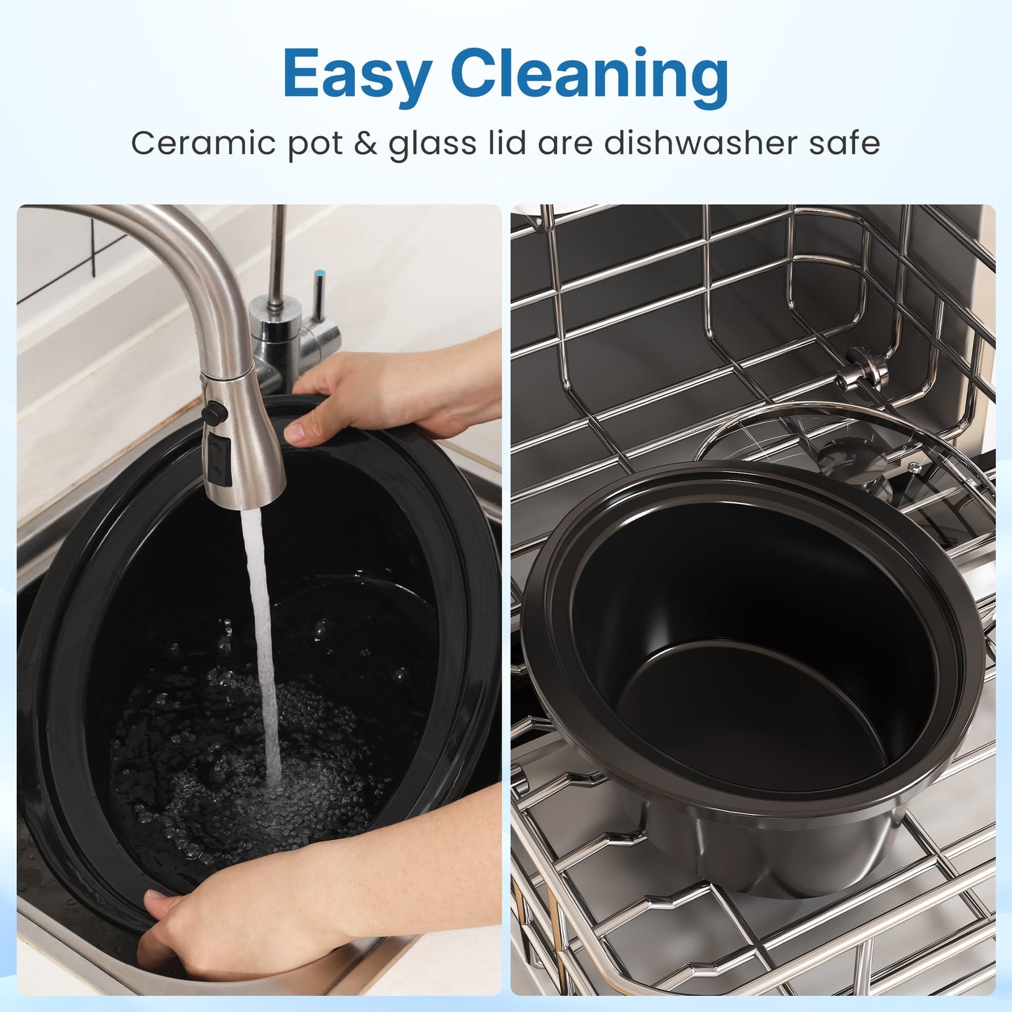 Sunvivi 4QT Programmable Slow Cooker with Locking Lid, Removable Ceramic Pot, 3 Heating Settings & Timer, Stainless Steel, Silver