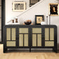 Heynemo 59'' Storage Cabinet with 4 Rattan Door (Set of 2), Boho Sideboard Buffet Cabinet with Adjustable Shelves, Large Entryway Table for Kitchen, Hallway, Dining Room, Living Room, Office, Black