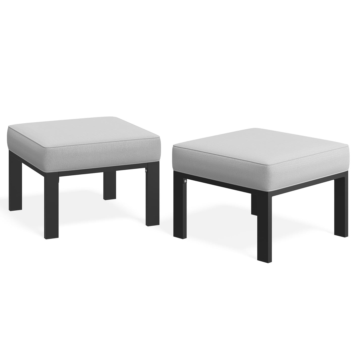 Heynemo Patio Furniture Footstools Metal Ottomans Set of 2, Metal Outdoor Ottomans with Upgraded Cushions, All-weather Outdoor Footrest Seat for Balcony, Garden, Deck, Backyard, Black