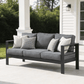 Heynemo 3 Seats Patio Aluminum Sofa Furniture, Metal Outdoor Couch with Cushions, Dark Grey