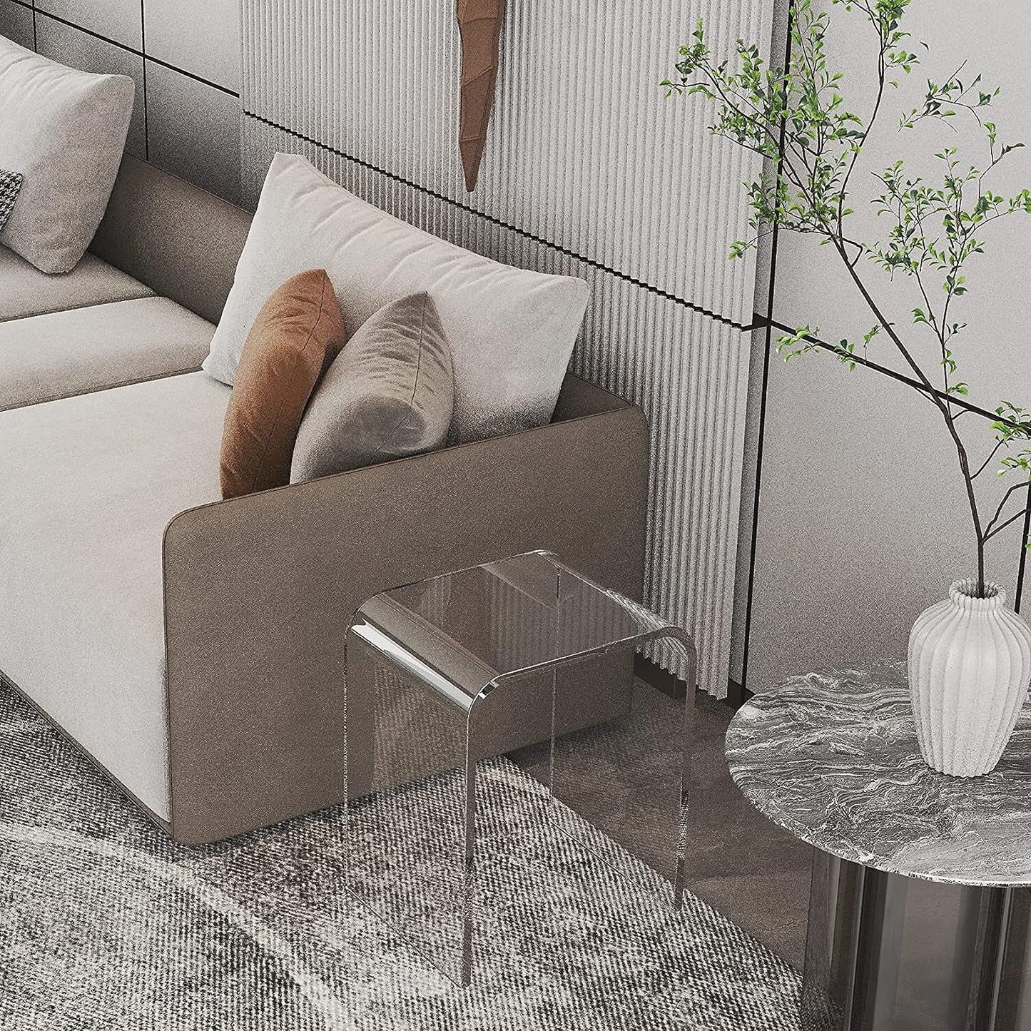 Royalcraft Acrylic End Table Set of 2, Modern Lucite Side Table with Waterfall Edges, Clear