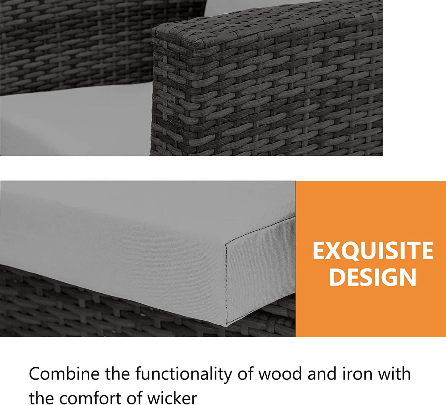 Superjoe 4 Piece Outdoor Patio Furniture Set Rattan Sectional Conversation Set, 4 Cushioned Seats, Gray, 4