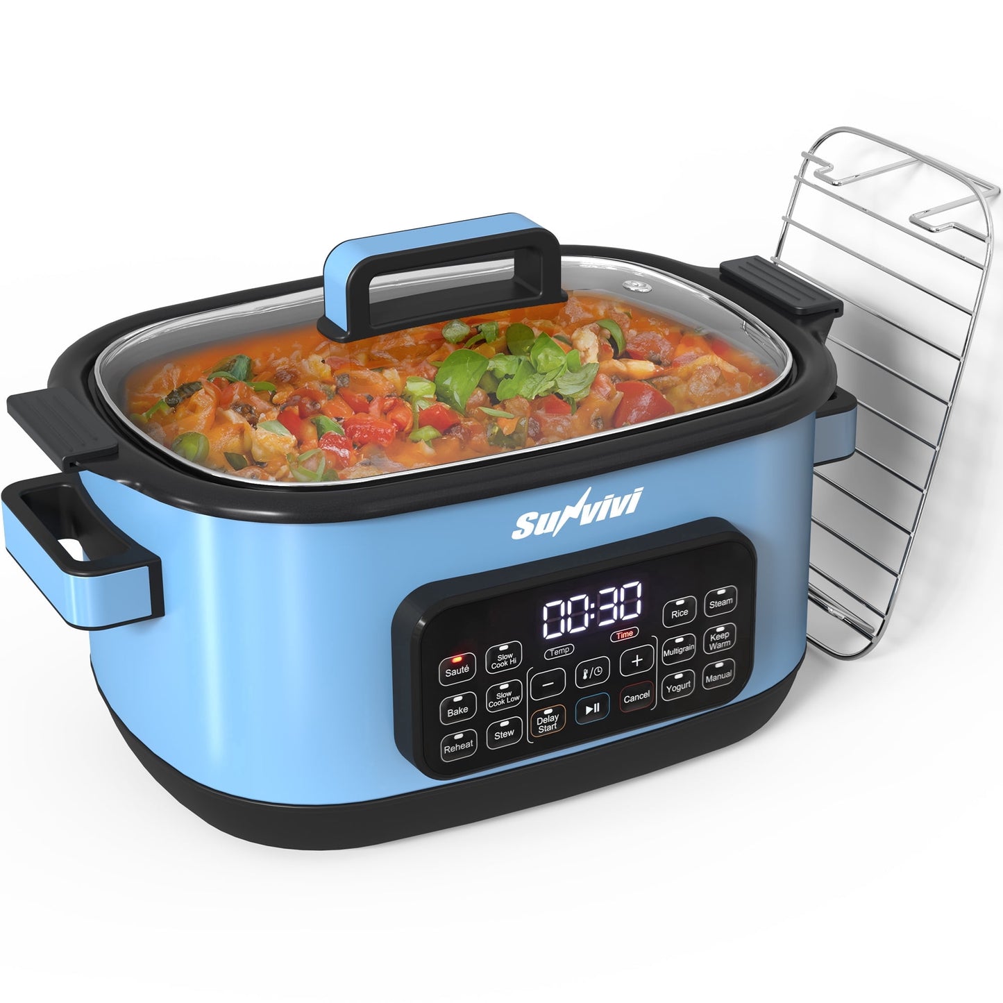 Heynemo 12-in-1 Digital Programmable Slow Cooker, 6.5 QT Large Multicooker, Multi-Cooker with Timer, Temp Control, Blue