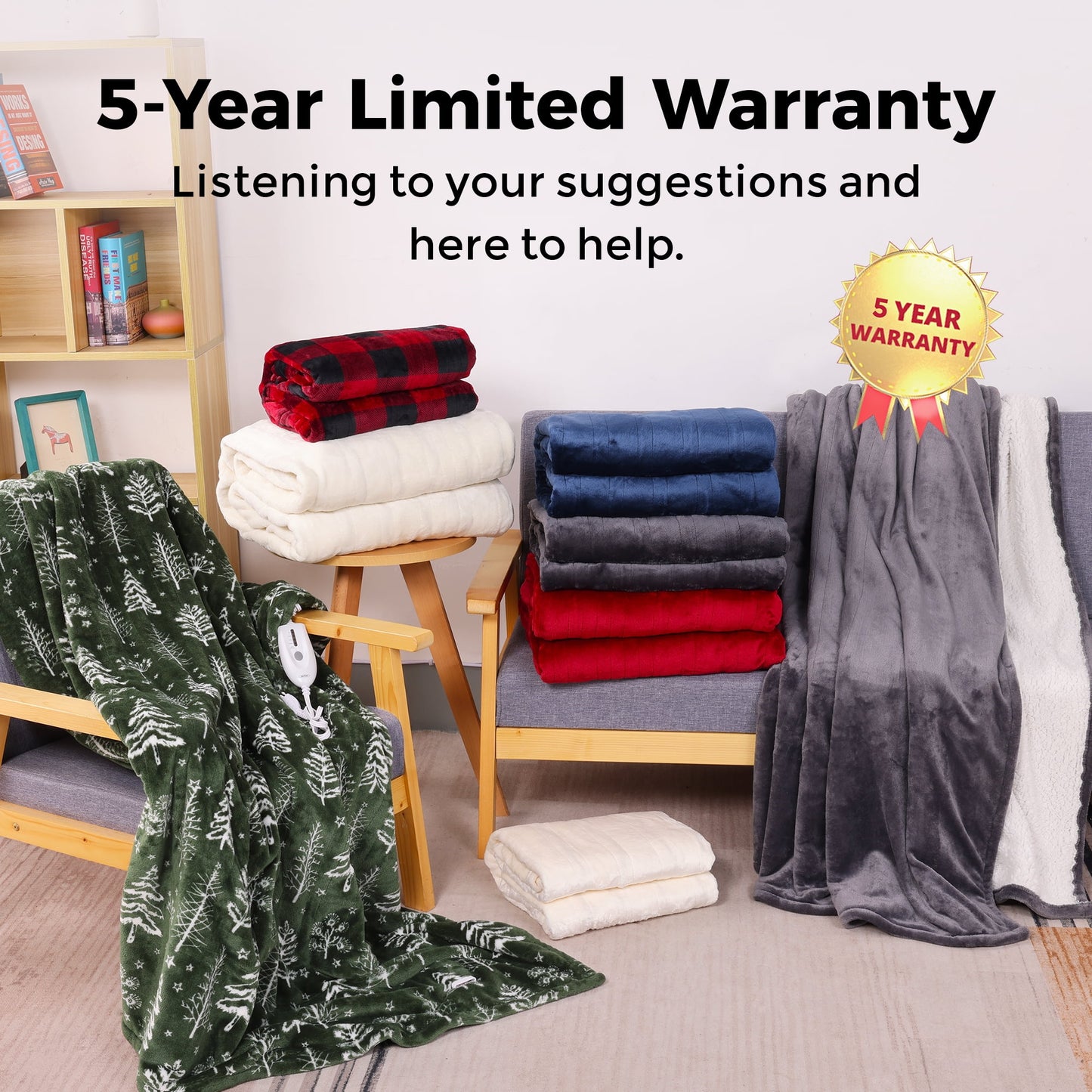 Heynemo 50" x 60" Electric Blankets Heated Throw Soft Flannel Heating Blanket with 4 Hours Auto Off, 5 Years Warranty, ETL Certified, Machine Washable, Red & Black