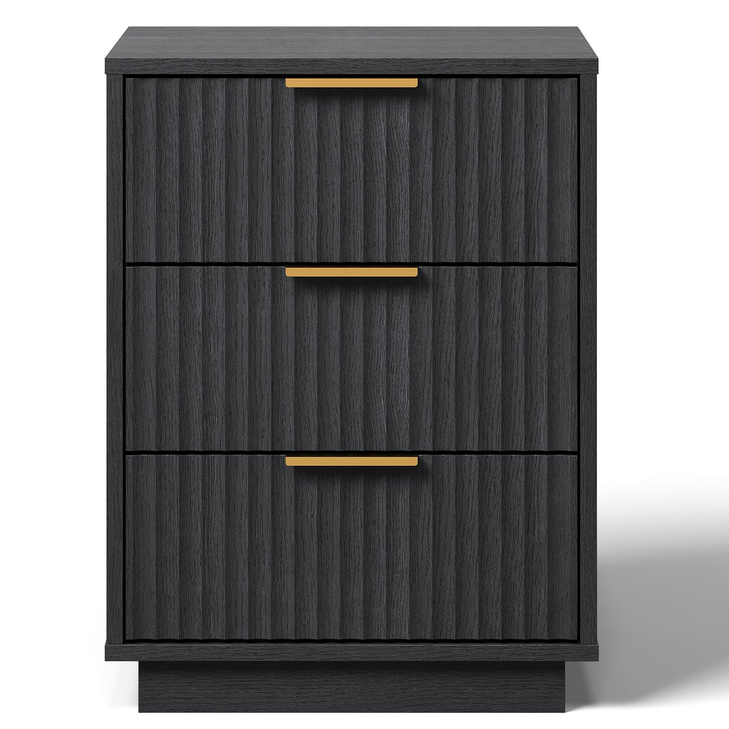 Heynemo Low 3-Drawer Dresser Set of 2, Modern Storage Cabinet with Wavy Drawers for Bedroom, Hallway, or Living Room, Black