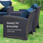 Royalcraft 9 Pieces Patio Furniture Set, All Weather PE Wicker Rattan Outdoor Sectional Sofa with Coffee Table and Navy Blue Cushion, Outdoor Furniture for Lawn Backyard Poolside Porch