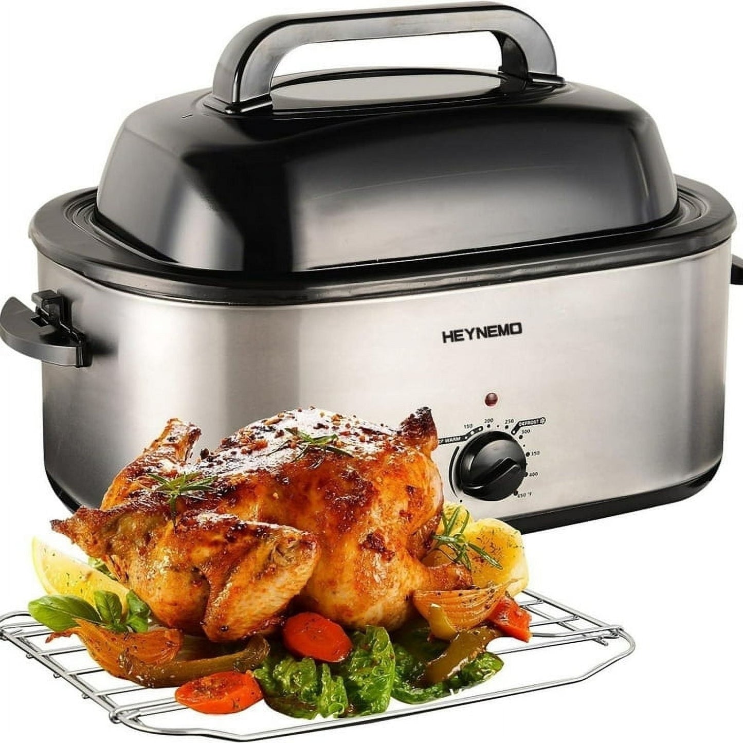 24 Quart Electric Roaster Oven, Stainless Steel Buffet Turkey Roaster Oven with Self-Basting Lid Removable Pan, Silver