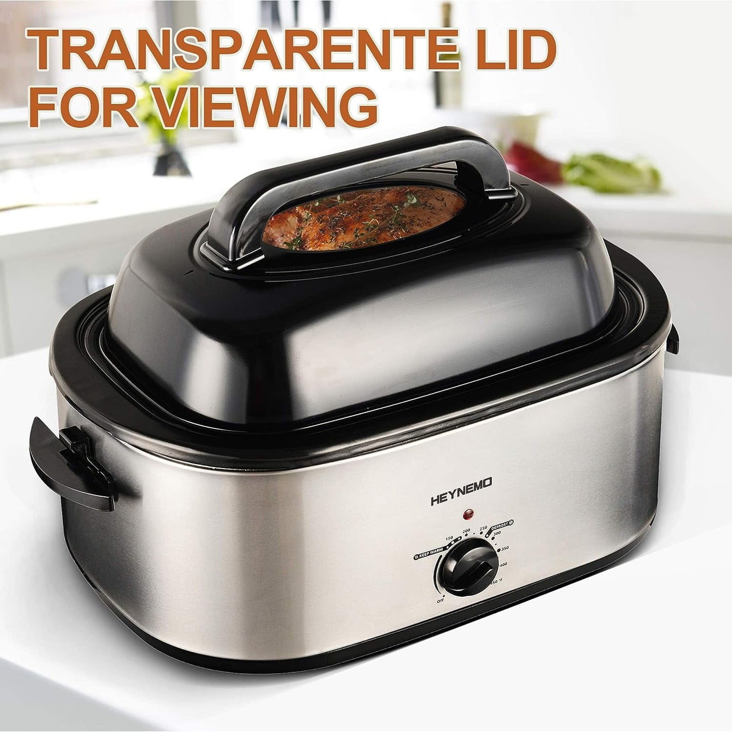 Superjoe 24 Quart Electric Roaster Oven, Stainless Steel Turkey Roaster Oven Buffet with Self-Basting Lid Removable Pan, Silver