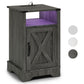 LED Nightstand with Charging Station, Farmhouse Wooden Side Table, Bedside Table with Storage Cabinet and Shelf, Rustic End Table for Bedroom, Living Room
