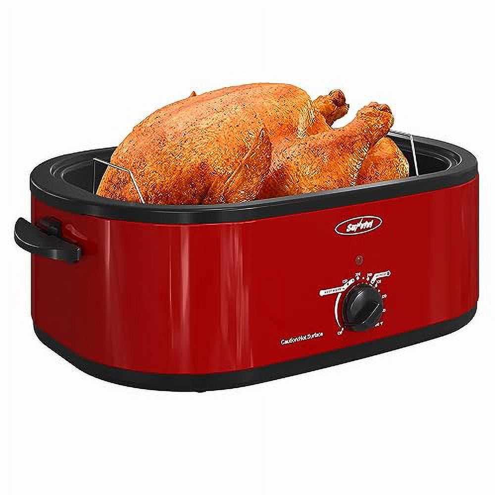SUNVIVI 18 Quart Turkey Electric Roaster Oven with Self-Basting Lid, Stainless Steel, Red