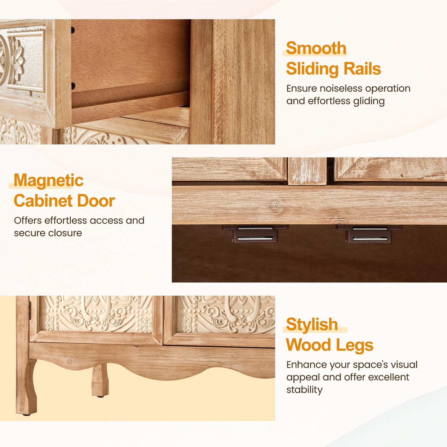 May in Color Sideboard Buffet Cabinet Set of 2, Farmhouse Solid Wood Frame with 2 Drawers and Doors, for Living Room Bedroom Kitchen Entryway, Natural