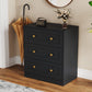 Heynemo 3-Drawer Nightstand, Wooden Bedside Table with Gold Knobs, Modern Storage Cabinet for Bedroom, Living Room, or Hallway, Black