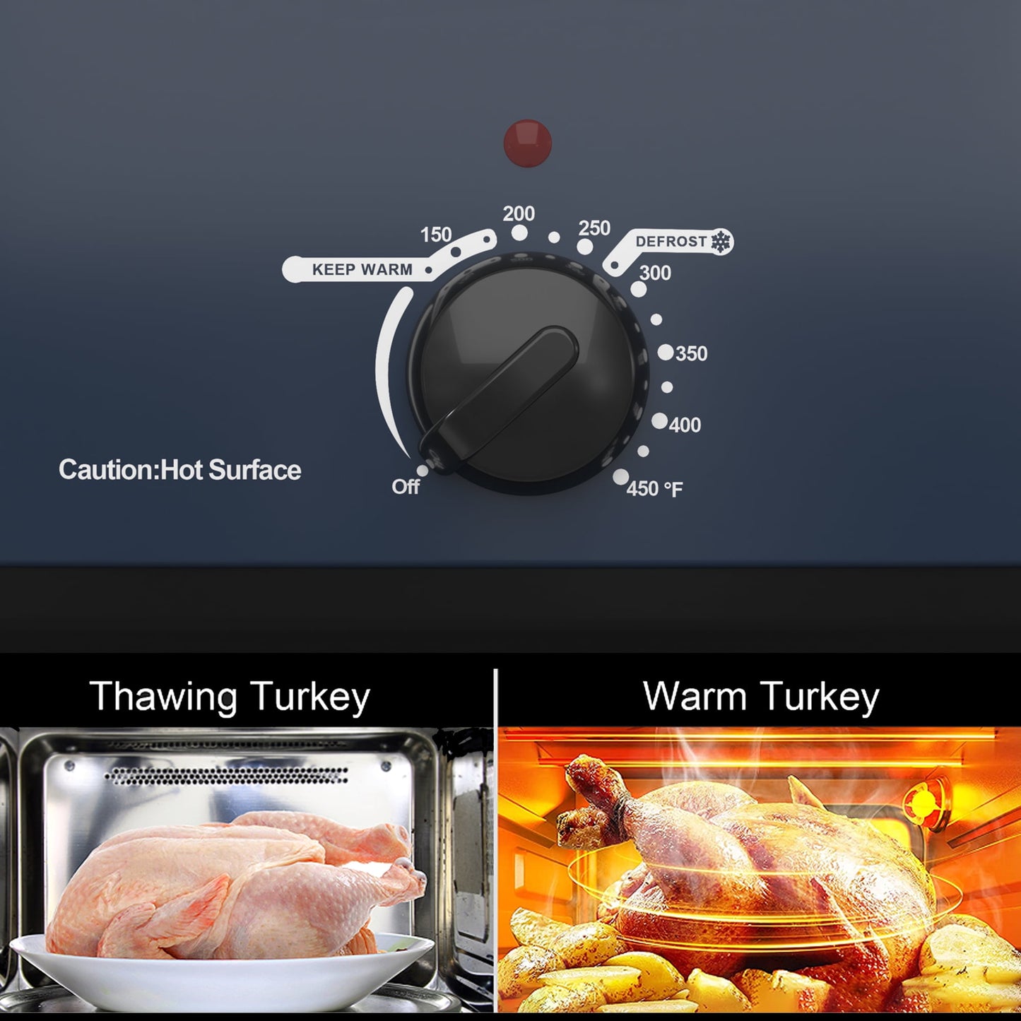 Sunvivi Roaster Oven with Self-Basting Lid, 18qt Electric Roaster with Removable Pan & Rack, Turkey Roaster Oven with Defrost & Warm Function, Stainless Steel, Blue