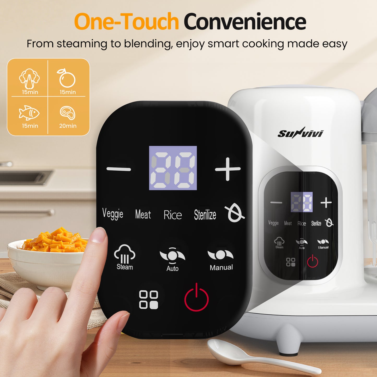 Heynemo All-in-One Baby Food Maker with Steamer, Blender, Heating & Stirring | LCD Display, Self-Clean Baby Food Processor