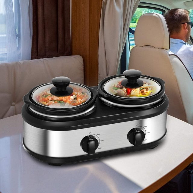 Superjoe Dual Pot Slow Cooker 2x1.25 qt Food Warmer with Adjustable Temp Slow Cooker Buffet Server Stainless Steel