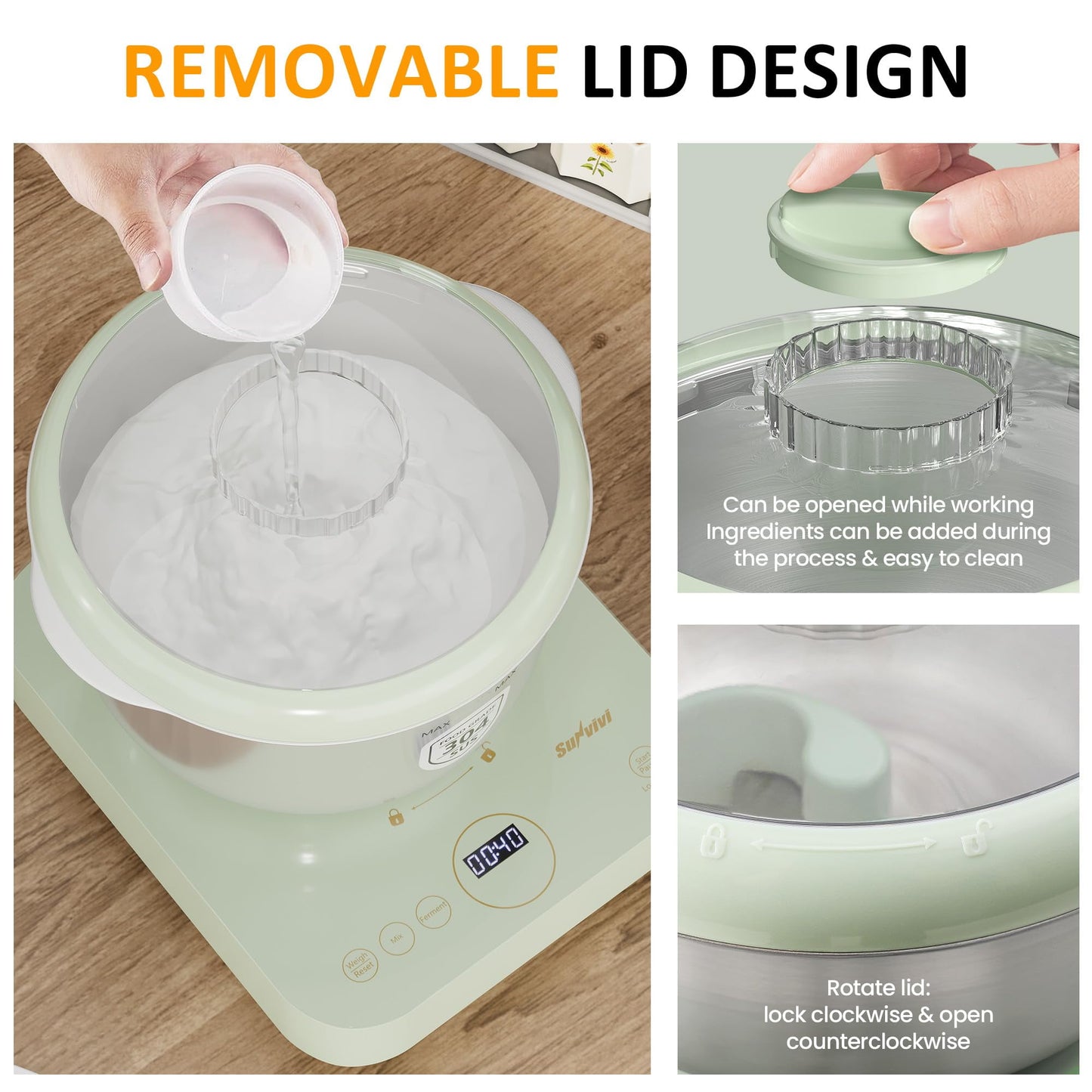 SUNVIVI Electric Dough Maker with Weighing Function,5.2QT Dough Mixer with Ferment Function,Household Dough Maker Kitchen Flour Kneading Machine with Stainless Steel Bowl,Face-up Touch Panel