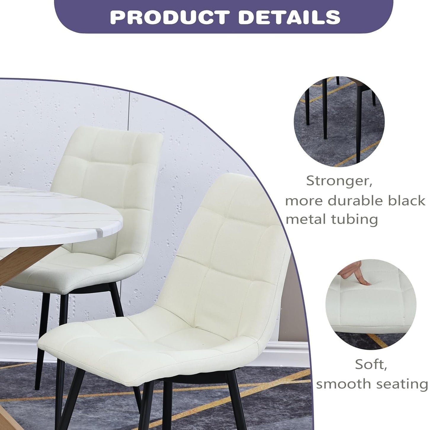 Royalcraft Modern Kitchen Chairs, Dining Chairs Set of 4, White Dining Chairs with Cushion Seat and Metal Legs for Living Room, Bedrooms, Kitchen, Beige