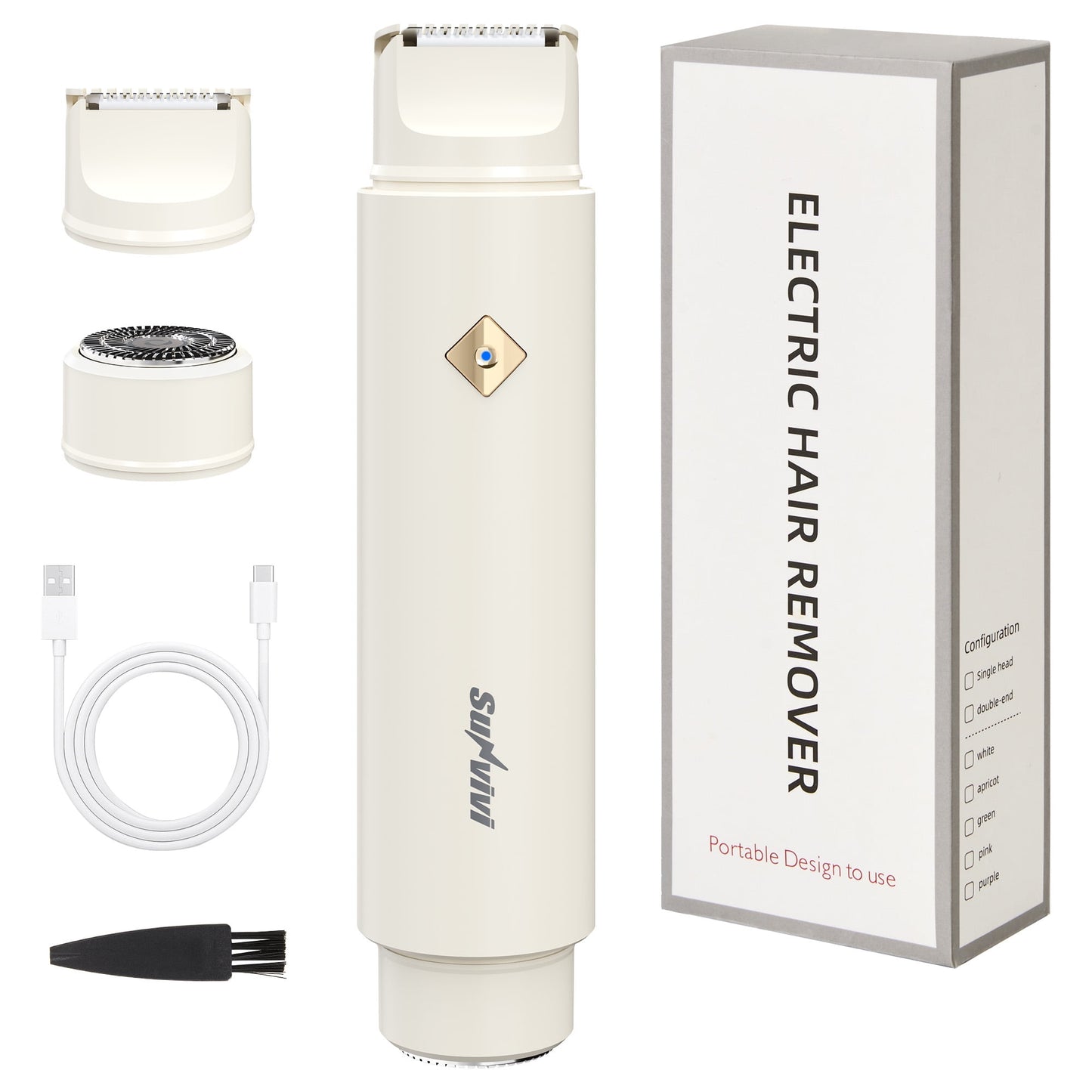 Sunvivi Versatile 2-in-1 Electric Bikini Trimmer for Women: Waterproof Pubic Razor for Face Body Bikini Underarm Leg Arm, White