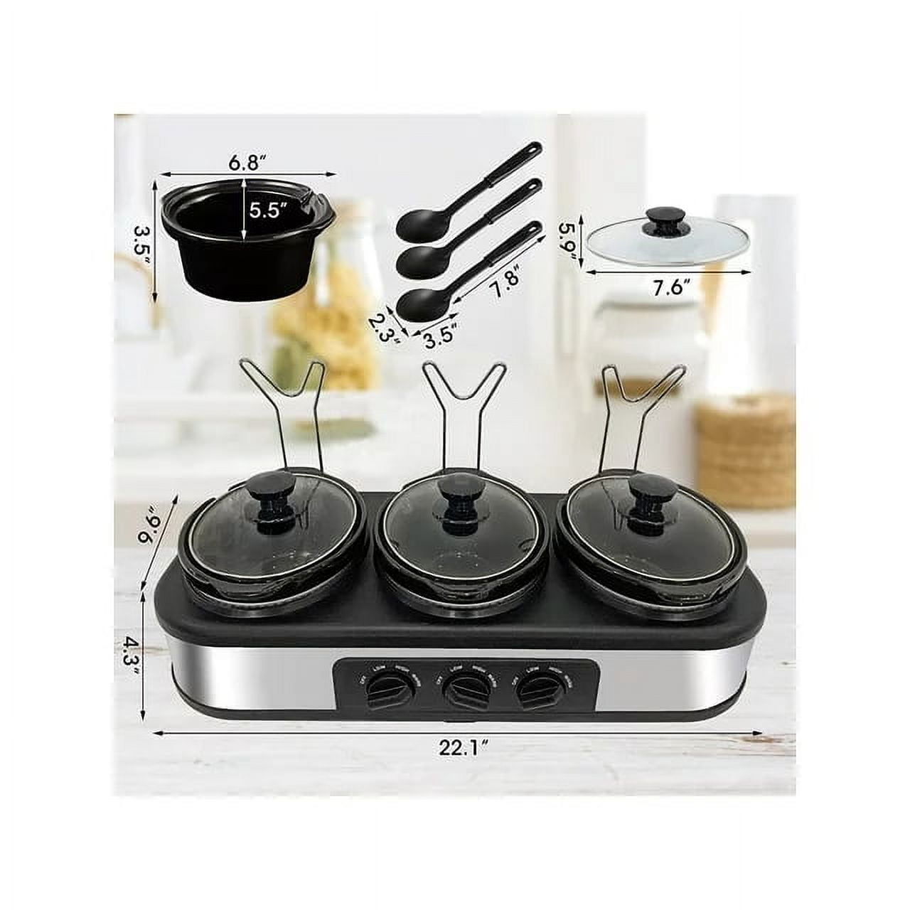 Superjoe 4.5QT Electric Slow Cooker 3 in 1, 3-Pots Stainless Steel Buffet Server Food Slow Cooker With Adjustable Temp Removable Lid Rests Triple Pot, Black