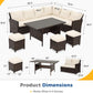 Superjoe High Curved Back 7-Piece Wicker Dining Sectional Sofa with Dining Table and Chair, Ivory