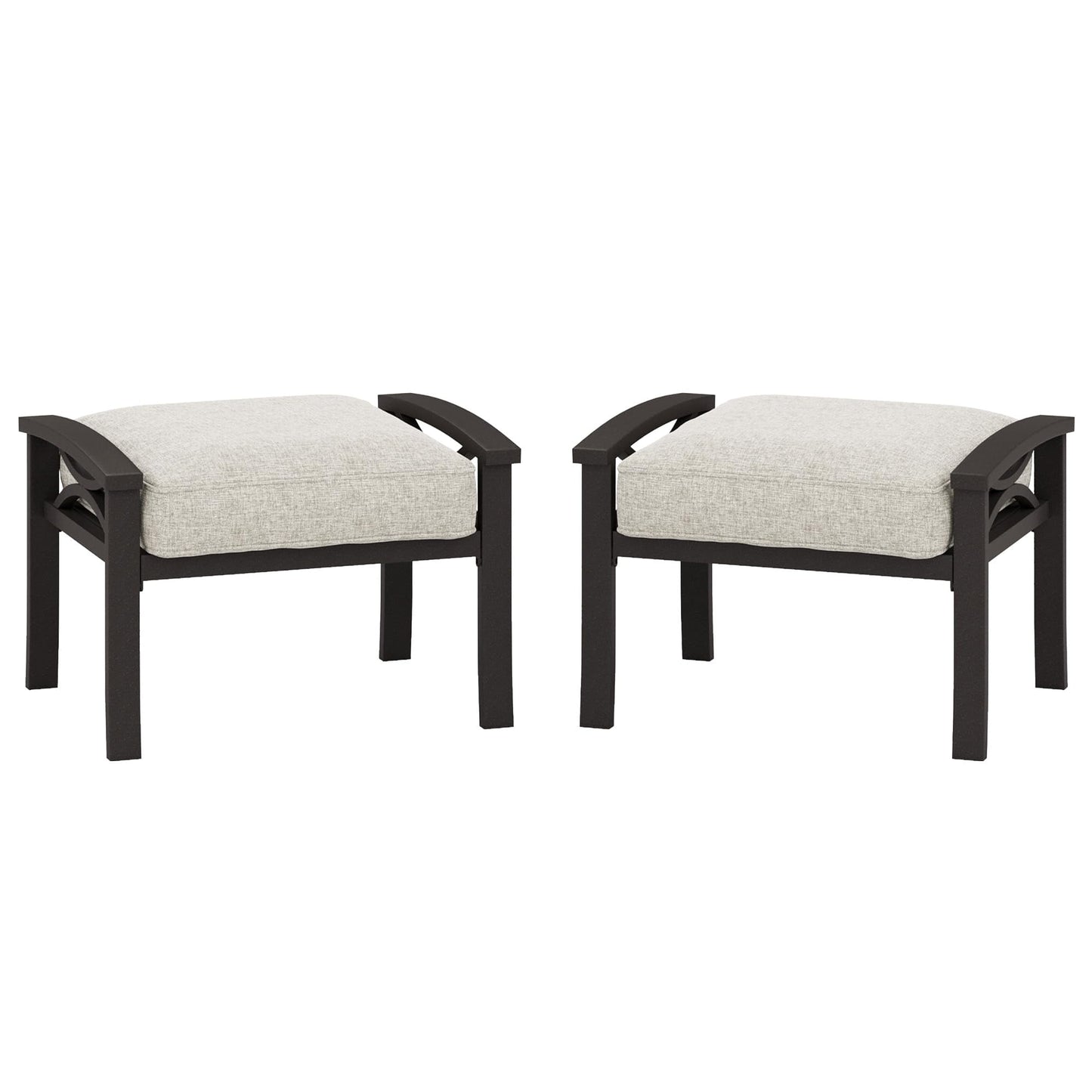 Heynemo Durable Iron Patio Footstool with Cushions ¨C Stable, Weather-Resistant Outdoor Ottoman for Relaxation & Extra Seatin, Black
