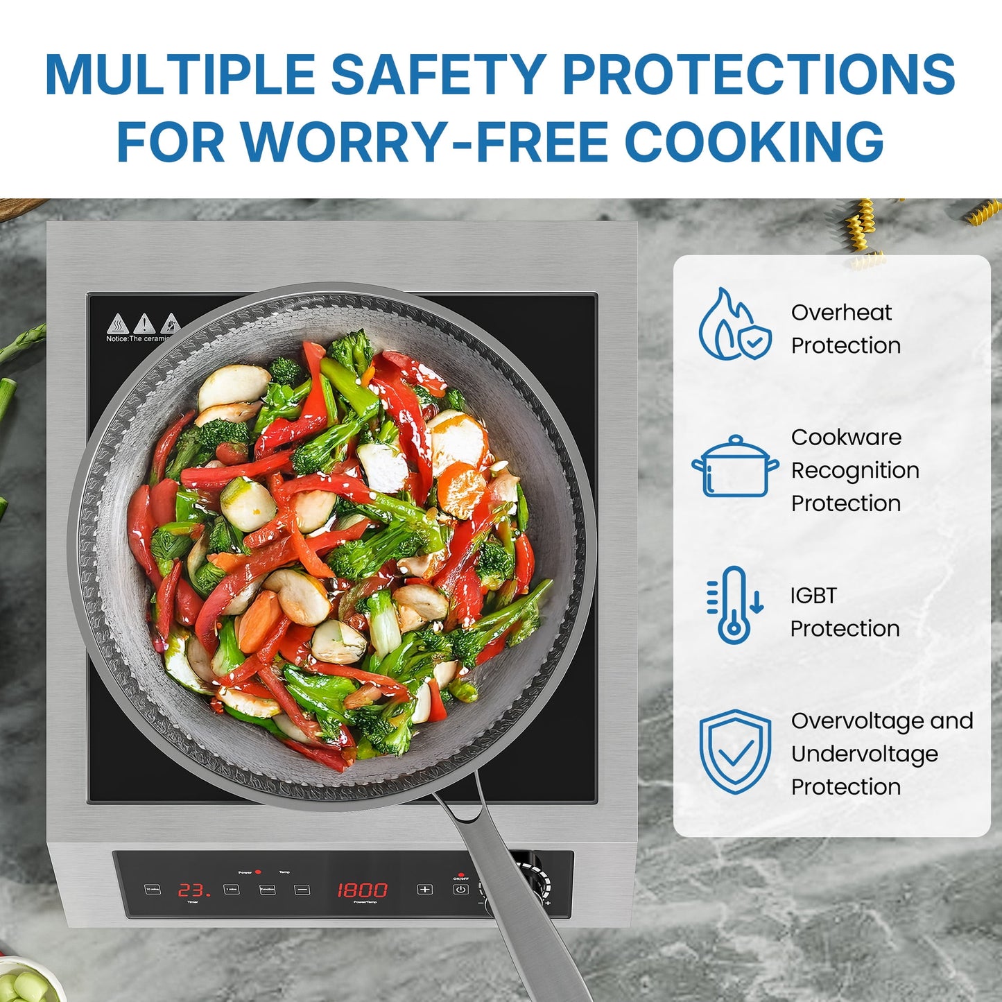 Heynemo Portable Induction Cooktop, 1800W Electric Induction Cooker Hot Plate 10 Power 14 Temperature Setting, Countertop Burner with Timer, Black