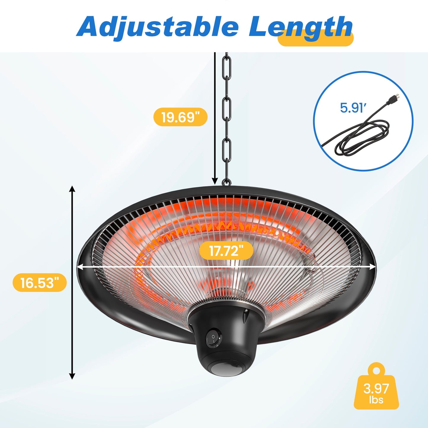 Heynemo Patio Heater with 3 Adjustable Modes, Ceiling Mounted Outdoor Electric Heater, Waterproof Ceiling Heater for Porch, Garage, Balcony, Black