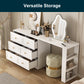 Heynemo Extendable Makeup Vanity Desk with 3 Side Shelves, L-Shaped Vanity Table and Dresser Combo with 6 Drawers, Modern Dressing Table for Bedroom, Dressing Room, White