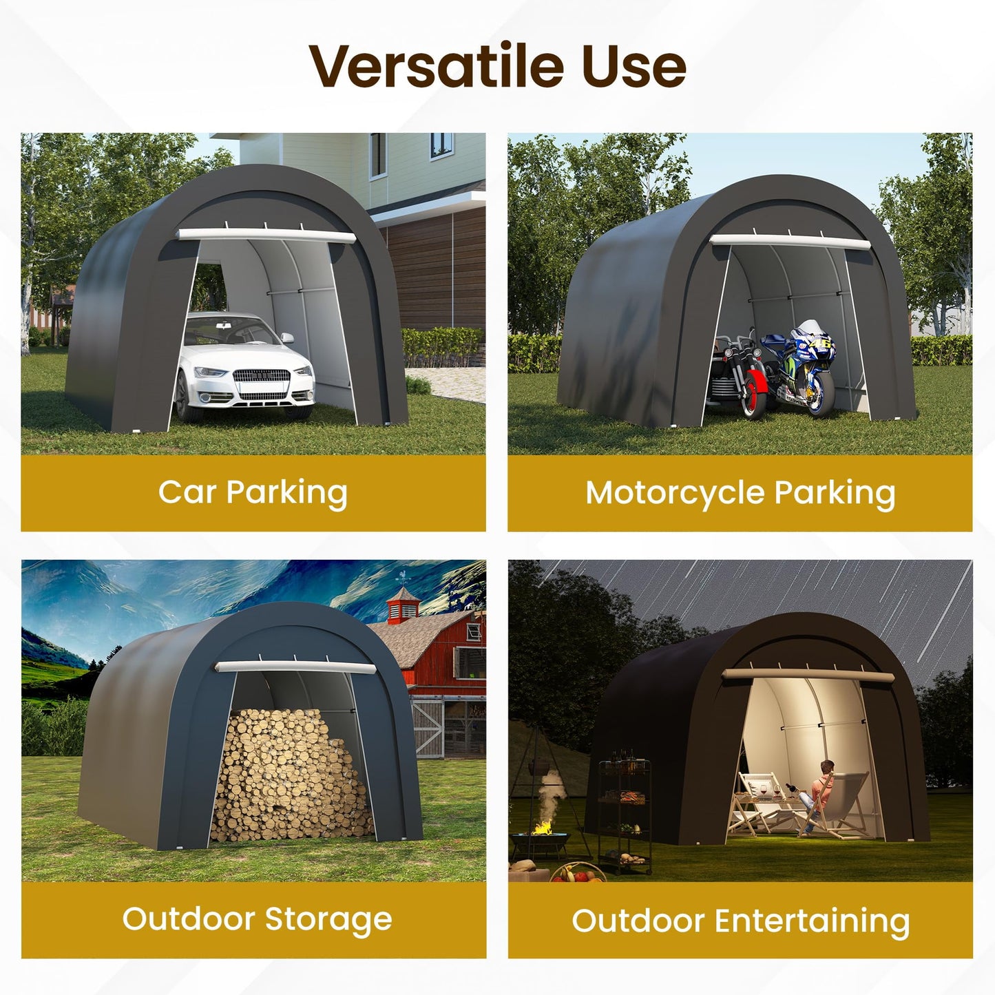 Heynemo 10' x 15' Heavy Duty Carport with Weatherproof PE Cover and Steel Frame, Portable Outdoor Car Canopy Party Tent with 2 Roll up Doors