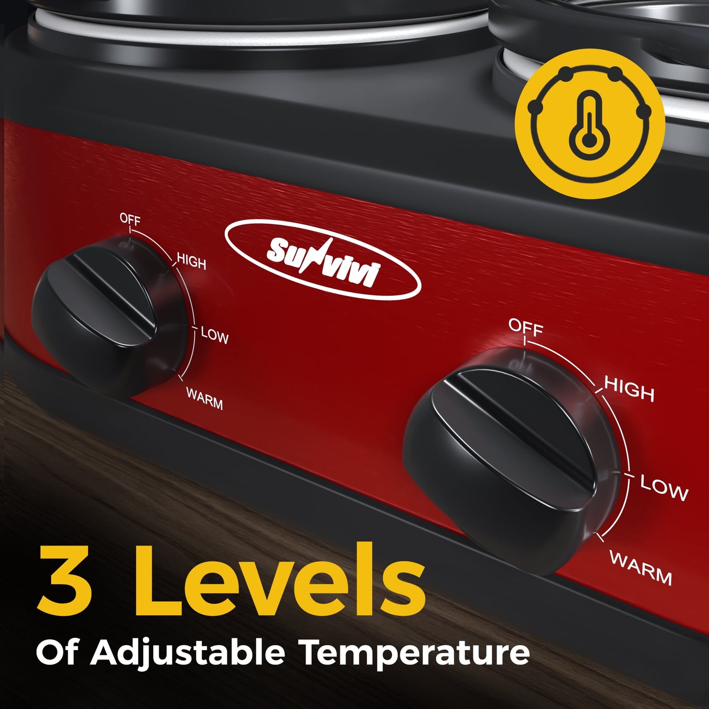 SUNVIVI Small Double Slow Cooker, 2 Pot 1.25 Quart Oval Crock Food Warmer Buffet Server, Stainless Steel-2