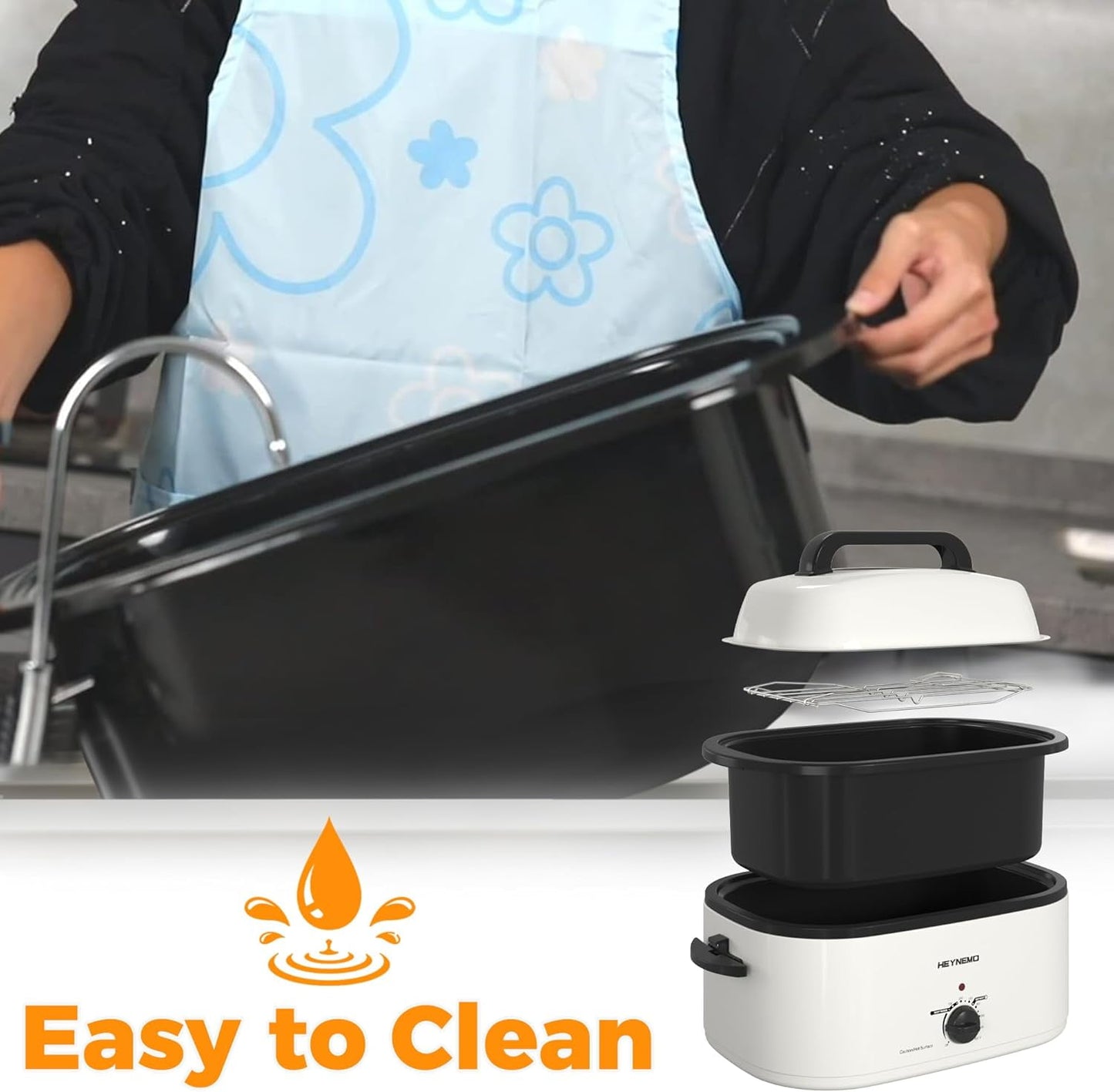 Superjoe 22 QT Electric Roaster Oven, with Self-Basting Lid, Stainless Steel Roaster Pan, White-1