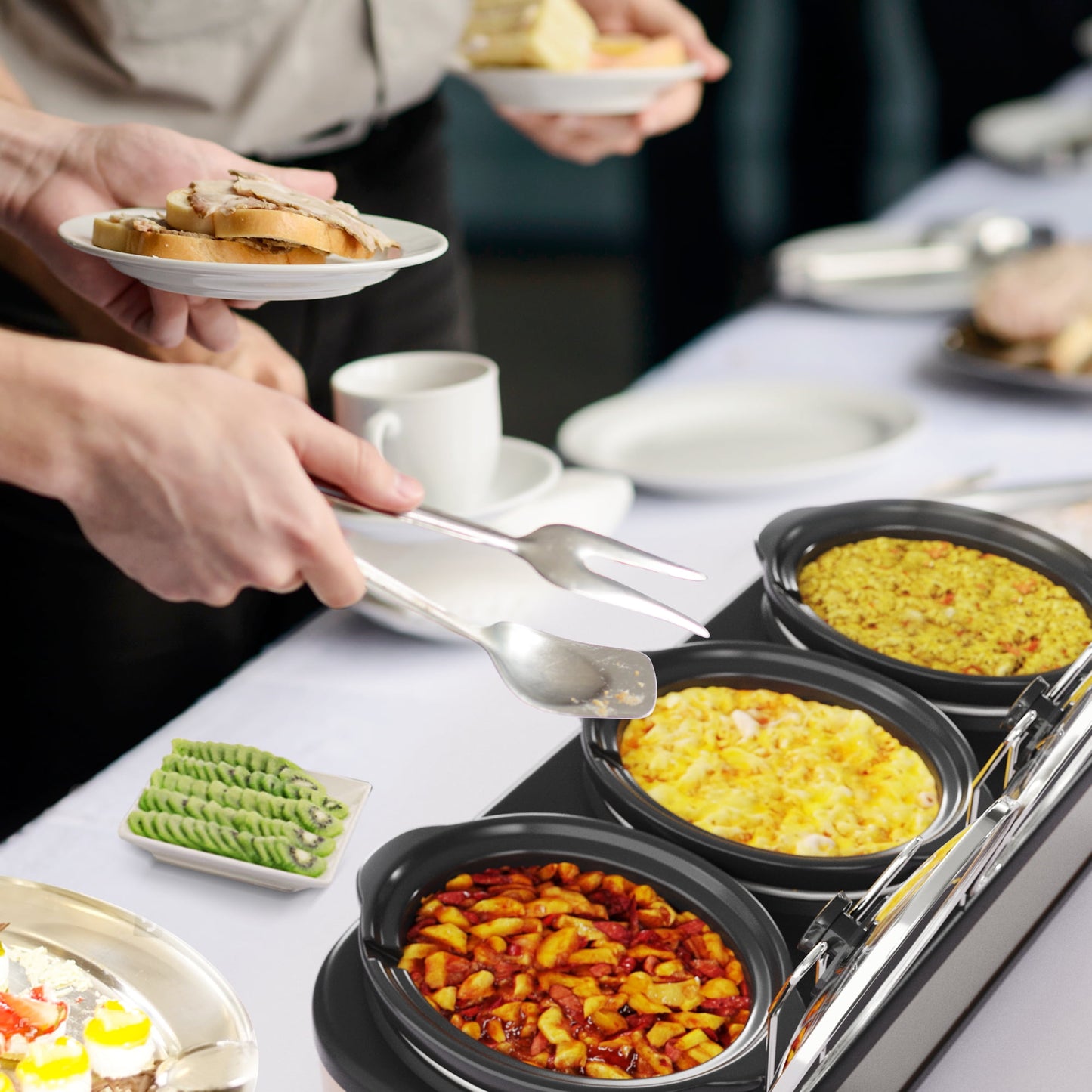 Sunvivi 2 in 1 Slow Cooker and Rice Cooker, Multi Slow Cooker with 1.5 QT Ceramic Pot & 3 Cup Rice Cooker , Non-Stick Aluminum Pot & Indicator Lights, Dual Control Knob, Stainless Steel